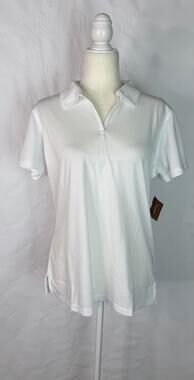 Harriton White Pique Sport Polo V- Front
